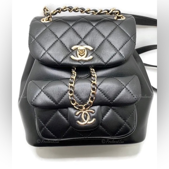 CHANEL Handbags - Authentic CHANEL Black lambskin Mini Duma Drawstring Backpack / Gold Hardware